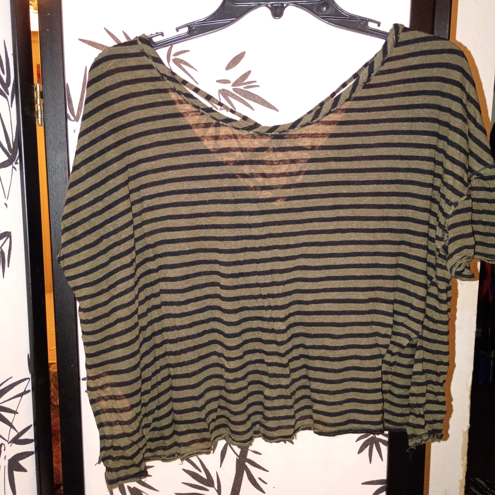 We The Free Striped Olive and Black Crop Top